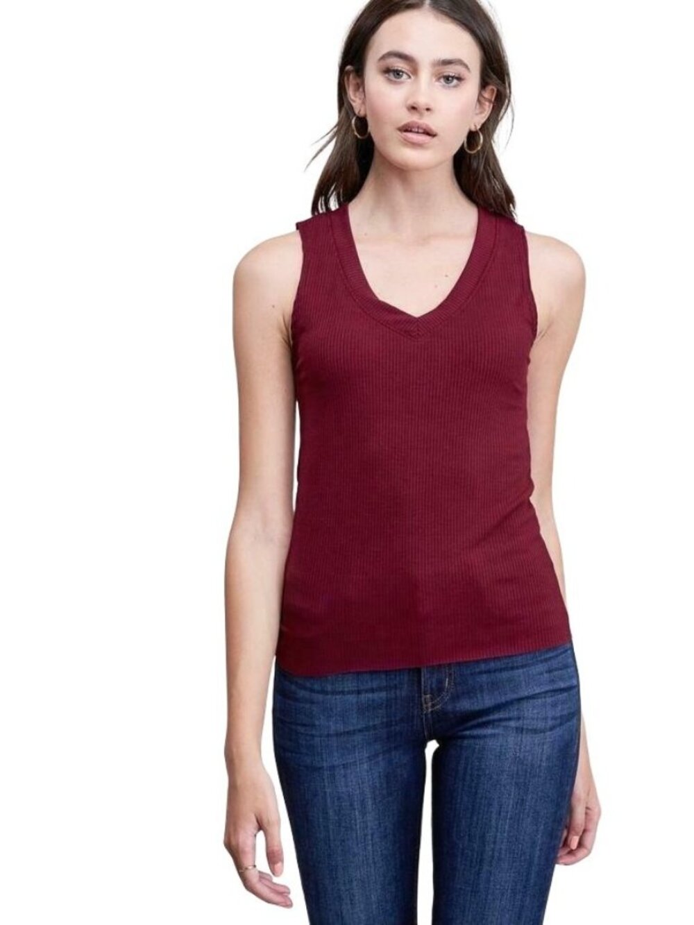 Arrays Sleeveless Ribbed Knit V-Neck Burgundy Tank Top Womens Medium